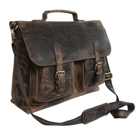 18" Inch Retro Buffalo Hunter Leather Laptop Messenger Bag Office Briefcase College Bag Leather Bag for Men and Women (18" Brown)