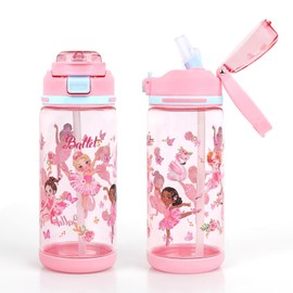 Decalsweet Kids Water Bottles With Straw,600ml Childrens Water Bottle,Leakproof Toddler Drinks for School Travel,Lightweight Sport Bottle for Girls,Ballet