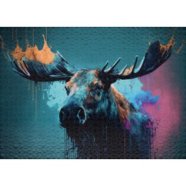 Ulmer Puzzleschmiede - Elk Puzzle King of the North - The Mighty Elk as Abstract 1000 Piece Puzzle - from the Puzzle Collection Colours & Fantasy, Quality Made in Germany