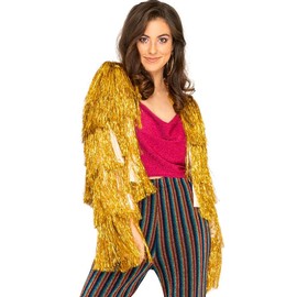 Funky Fringe Gold Disco Womens Jacket Small