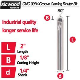 90°V-Groove Carving Router Bit 1/4 Shank, CNC Wood Carving Router Bit, Engraving CNC Bit, for Woodworking Grooving