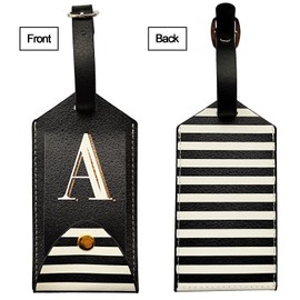 Tbecor 2Pack Initial Luggage Tag, PU Leather Embroidered Letter Alphabet Monogrammed Luggage Tag for Baggage Bag Suitcase Luggage Case(A)