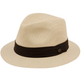 EPOCH Men's Summer Lightweight Short Panama Derby Fedora Flat Brim Hat (S/M, Natural)