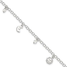 CoutureJewelers Sterling Silver Moon and Star Charm Anklet for Women, 9" with 1" Extender, Polished Anti-Tarnish Finish – Made in India