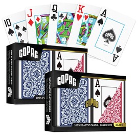 Copag Playing Cards 1546 Elite Design 100% Plastic 2 Sets (4 Decks) Red Blue Poker Size Jumbo Large Index