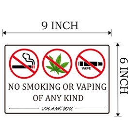 No Smoking No Vaping Sign Sticker, 2 Pack 9"x6" No Smoking Vaping of Any Kind Signs, Warning Signs for House,Home & Business Waterproof