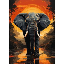 HEIBAGO 5D Elephant Diamond Painting Kits for Adults Kids, Full Drill Animal Diamond Art Kits for Beginners, DIY Sunset Round Diamond Dots Kits Crystal Craft for Home Art Decor 30x40cm