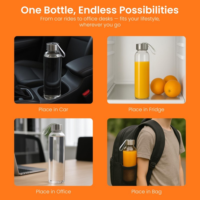 Epica glass bottles with lids – 18oz glass water bottles,