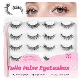 BEPHOLAN Ultra-thin False Eyelashes 10 Pairs Eyelash Pack False Lashes Natural look 100% Handmade Lash Strips Lightweight Lashes with Soft Clear Band(109)