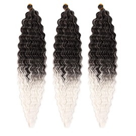 Ocean Wave Crochet Hair 22 Inch Deep Wave Braiding Hair Long Curly Crochet Braids Hair Extensions Ombre Black to White 3 Packs