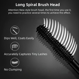 Mascara in Black, Waterproof Mascara with Spiral Brush for Tiny Lashes, Volume, Thickening, Long-Lasting, Easy to Remove