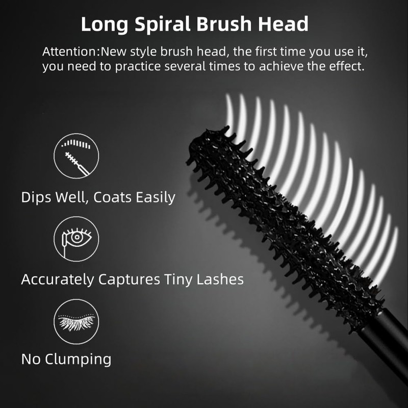 Mascara in Black, Waterproof Mascara with Spiral Brush for Tiny