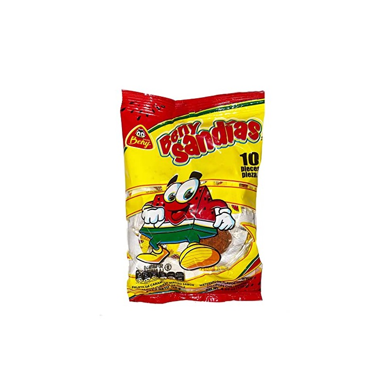 Beny Sandias Watermelon Hard Candy Lollipop Chili Coated 10ct 4.59oz