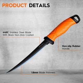 BasicGear Fishing Fillet Knife Set of 4 – 5”, 7”, 8”, 9” 440C Stainless Steel Knives with Non-Stick Blades, Sheaths, Sharpener, and Carry Bag – Deboning and Filleting Tools for All Fish Types
