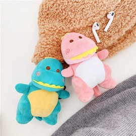 Yatchen Fur Case for AirPods 1&2, Unique Cute 3D Cartoon Fluffy Plush Dinosaur Design Funny for AirPods Cover Case with Keychain Protective Case for AirPods 1&2 Dinosaur Pink