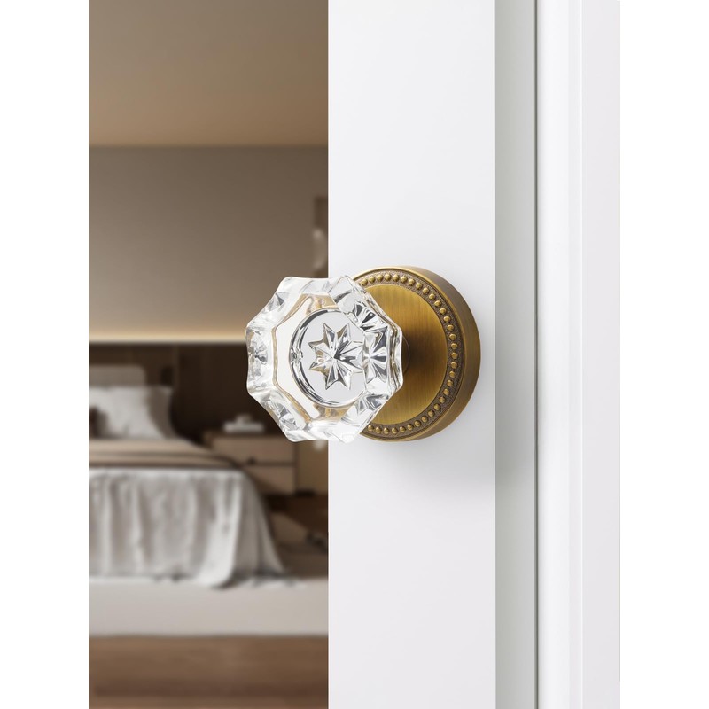 SORWDUERM Antique Brass Door Knobs Crystal Door Knob Dummy Door