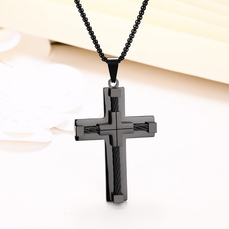 Yonhon Men's Cross Necklace for Men Black