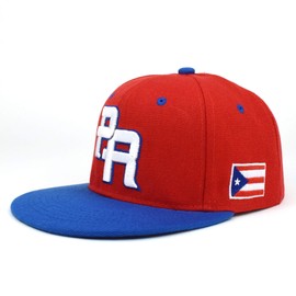 PR Fitted Two Tone Solid Caps Puerto Rico Flag Embroidered hat Front Side Back (Red/Royal, 2XLarge)