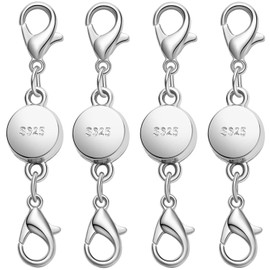 S925 Silver Magnetic Necklace Clasps with Lobster Clasp, Jewelry Clasps for Necklaces, Bracelets (4silvery)