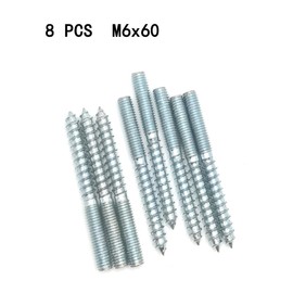 Haozheng Hanger Bolt M6x60 Silvery Double Headed Bolt Self-Tapping Screw for Furniture 8Pcs