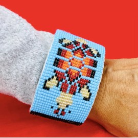 BeadsCorner Handmade beaded Cyan Blue Red Turtle leather hard cuff bracelet