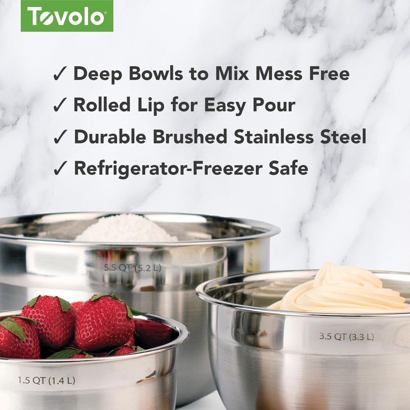 Tovolo Small Stainless Steel Mixing Bowl 1.5 Quart Metal Mixing