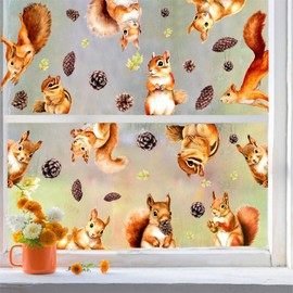 Squirrel Window Clings Double Sided Squirrel Window Stickers Autumn Fall Animal Wall Decals Woodland Animals Wall Stickers Cute Squirrel Wall Decals for Nursery Kids Bedroom Playroom Decor