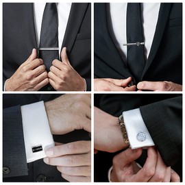 Wynameleri Cufflinks and Tie Clips for Men 12 PCS Set Formal Business Shirts Dress Necktie Pins Buttons Cuff Link Box Packed T0408015