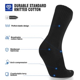 Closemate Mens Socks Black Moisture Wicking Cushion Athletic Crew Socks Size 12-15 Women Cotton Calf Socks for Sport Running Hiking Basketball Work 6 Pairs(6 Black, Size XL)