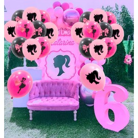 24 PCS Girl Pink Princess Balloons Set, Pink Girl Birthday Party Decorations, Princess Party Supplies for Kids Baby Shower Birthday Party, 12 inch Latex Pink Girl Party Balloons Party Decor