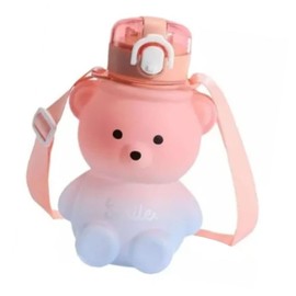 Honio Large Capacity PC Fluffy Bear Water Bottle Healthy Food Grade Fluffy Bear Straw Bottle Cute for Shopping (800ml)
