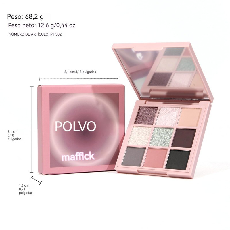 Paleta de Sombras de Ojos 9 Colores, Resistente al Agua