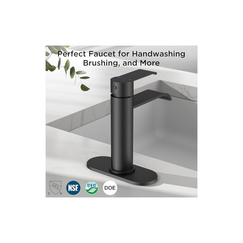 FORIOUS Black Bathroom Faucet 1 Hole, Single Handle Matte Black
