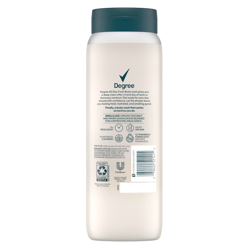 Degree All Day Fresh Body Wash Fresh Coconut Deep Cleansing