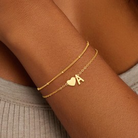 Fezodo Gold Initial Bracelets for Women Teen Girl Gifts - Heart Initial A Bracelet Kids Bracelet Birthday Gifts for 5 6 7 8 9 10 11 12 13 14 15 Year Old Girl