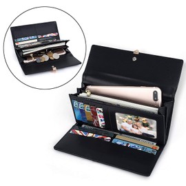 UTO Cartera de Mujer Dama Monedero Grande Cuero Sintético Suave Cartera Minimalisma con Hoja Adorno Colgante Chica Niña para Regalo