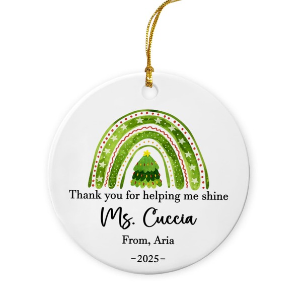 Custom Teacher Thank You Xmas Ornament Gifts, Rainbow Teacher Ornament,