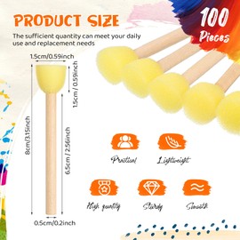 Sabary 100 Pcs Round Sponges Foam Brush Set Paint Sponge Brushes with Wooden Handle Sponge Painting Stippler Set DIY Painting Tools Stippling Kits for Arts and Crafts Acrylic(0.6 Inch)