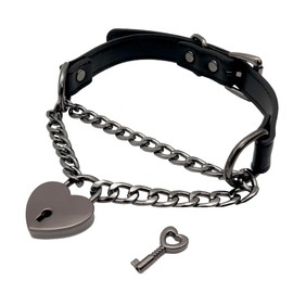 EverGlimp Handmade Black Choker Collar Necklace For Women, Punk Gothic Heart Slip Chain Long Necklace, Adjustable Buckle And Heart Padlock With Key