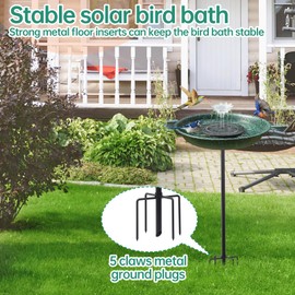 Yiabivo Solar Powered Metal Bird Bath with Fountains for Hummingbirds,Stable Stylish Design with 5-Prong Base Metal Stake Bird Baths for Outside Lawn Patio Yard Garden