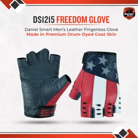 Daniel Smart Goatskin Leather Motorcycle Gloves for Men Fingerless Biker Gloves with American Flag and Reflective Star Design
