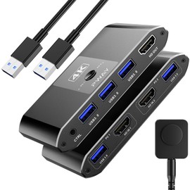 4K@60Hz KVM Switch HDMI 2 PC Monitor 1 Monitor USB 3.0 Ports HDMI KVM Switcher Support Wired Remote and Button Control, Supports EDID, Perfect for Laptop/Desktop PC Switcher