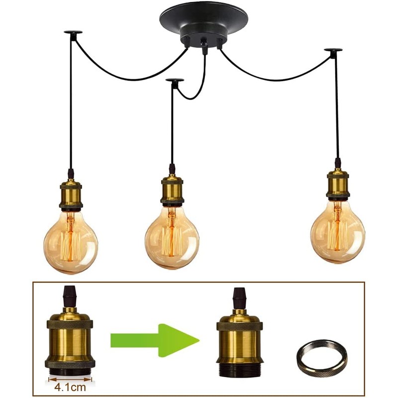 iDEGU Modern and Retro Pendant Light, 3 Arms DIY Spider
