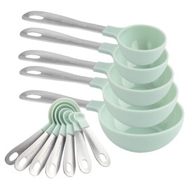 COOK WITH COLOR Measuring Cups Set and Measuring Spoon Set, Stainless Steel Handles, Nesting Kitchen Measuring Set, Liquid Measuring Cup Set, 12 PC Stainless Steel, Mint
