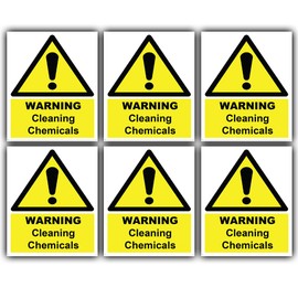 6-Pack Warning Cleaning Chemicals Vinyl Stickers - 110mm x 90mm - Safety Signs for Cleaning chemicals COSHH