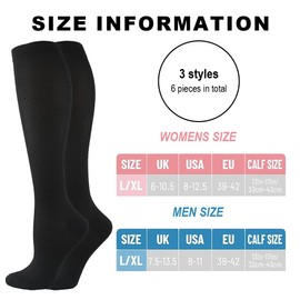 YOYEAH 3 Pairs of Compression Socks for Men and Women - Long Support Socks with 15-25 mmHg Compression, Easy-Care Trombose Socks for Air Travel, Sports and Office Work (39-42), White, skin tones,