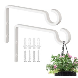 Monarch Abode 20050 Wall Mount Plant Hook Premium Metal Decorative Hanging Bracket for Plants Bird Feeders Planters Home Decor, Heavy Duty, 6 inch, Set of 2, Classic White