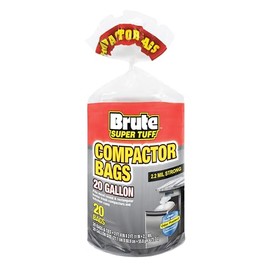 Brute Super Tuff Heavy Duty 2.2 MIL Kitchen Compactor Bags, Twist Tie Closure, White, Clean Fresh Scent with Odor Protect Technology, 20 Gallon, 20 Count