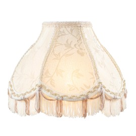Aspen Creative 55005 Handsewn Scallop UNO Fringe Lamp Shade in Off-White Jacquard Fabric 4" Top x 10" Bottom x 7" Height, Threaded UNO 33mm