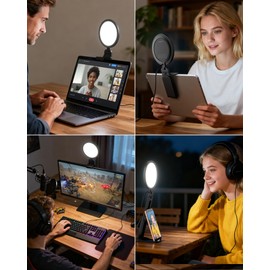 LitONES Ring Light, 5 Inch Small, Handheld Light, Clip Type, Computer Transmission, Actress Light, Monitor Light, CRI, 97.8, High Brightness, 50 Color Modes, Remote Work, Tabletop Lighting, Reading, Light, Tripod Included, 360° Rotation, Ring Light, USB 